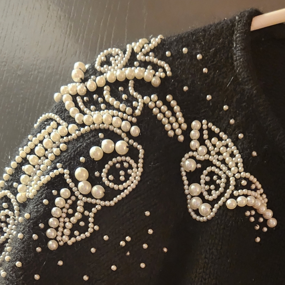 Black Sweater Dress with Pearl Embellishments